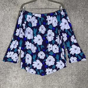 BP Off The Shoulder Floral Flowy Top Womens Size Large Keyhole Blue Rayon‎